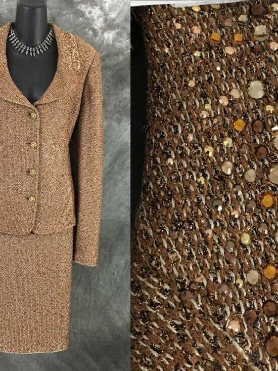 St. John Dresses & Skirts - BEAUTIFUL St John evening knit brown tan multi embellished skirt suit size 12